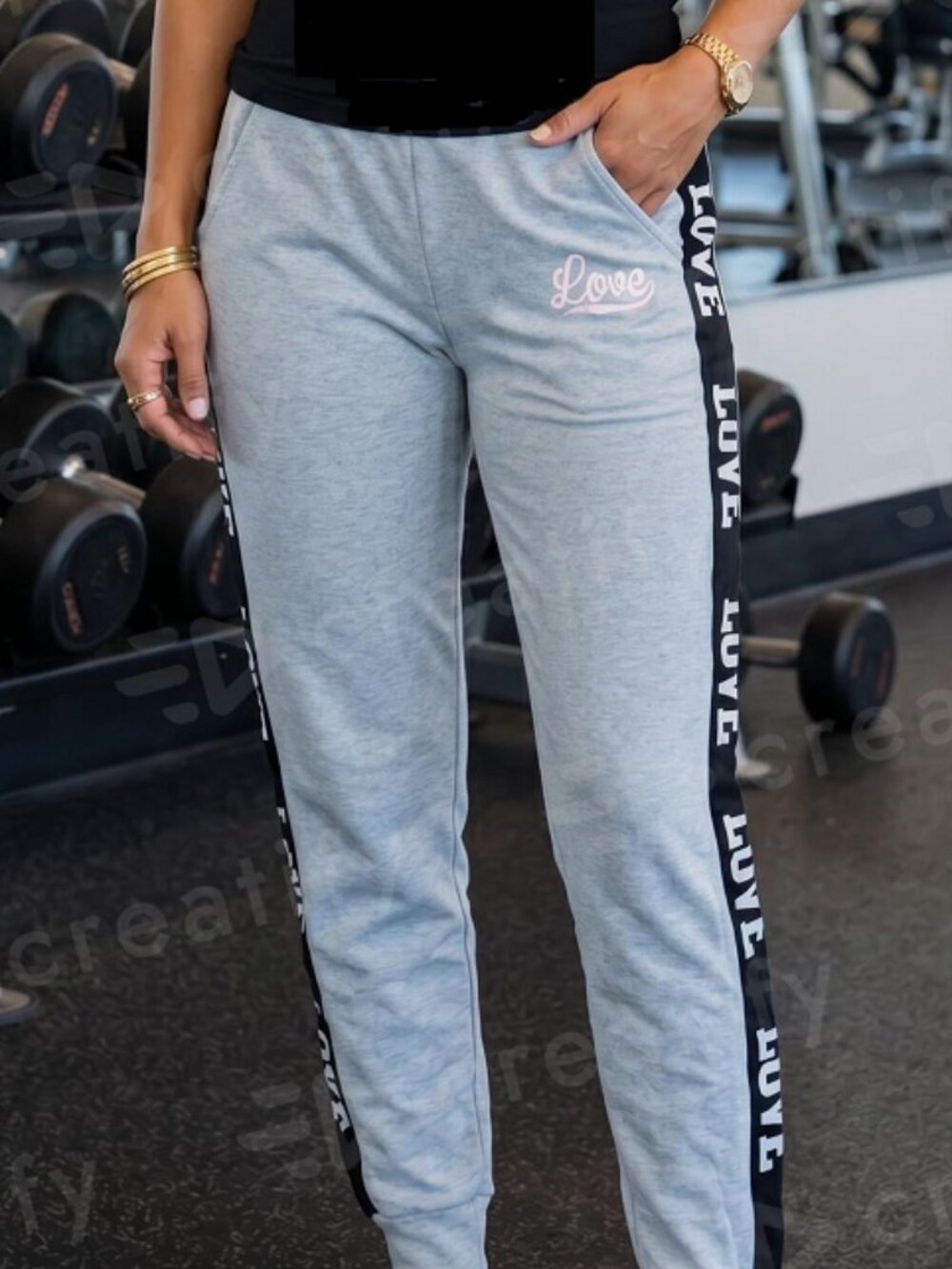 XL Women's Gray Gym Pants by Love Nation Pockets Workout Jogging Running